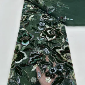 OLOEY Luxury Velvet Lace Fabric Beaded High Quality Nigerian Beaded Lace Fabric Fashion Sequins African Laces Fabric For